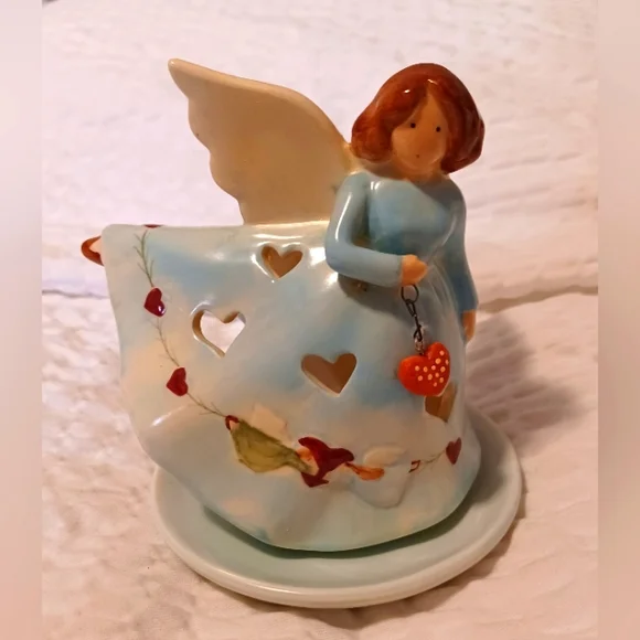 Russ Berrie & Co Country Gatherings Stoneware Covered Votive Angel - Picture 1 of 7